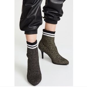 Stuart Weitzman gold wavery knit sock boots